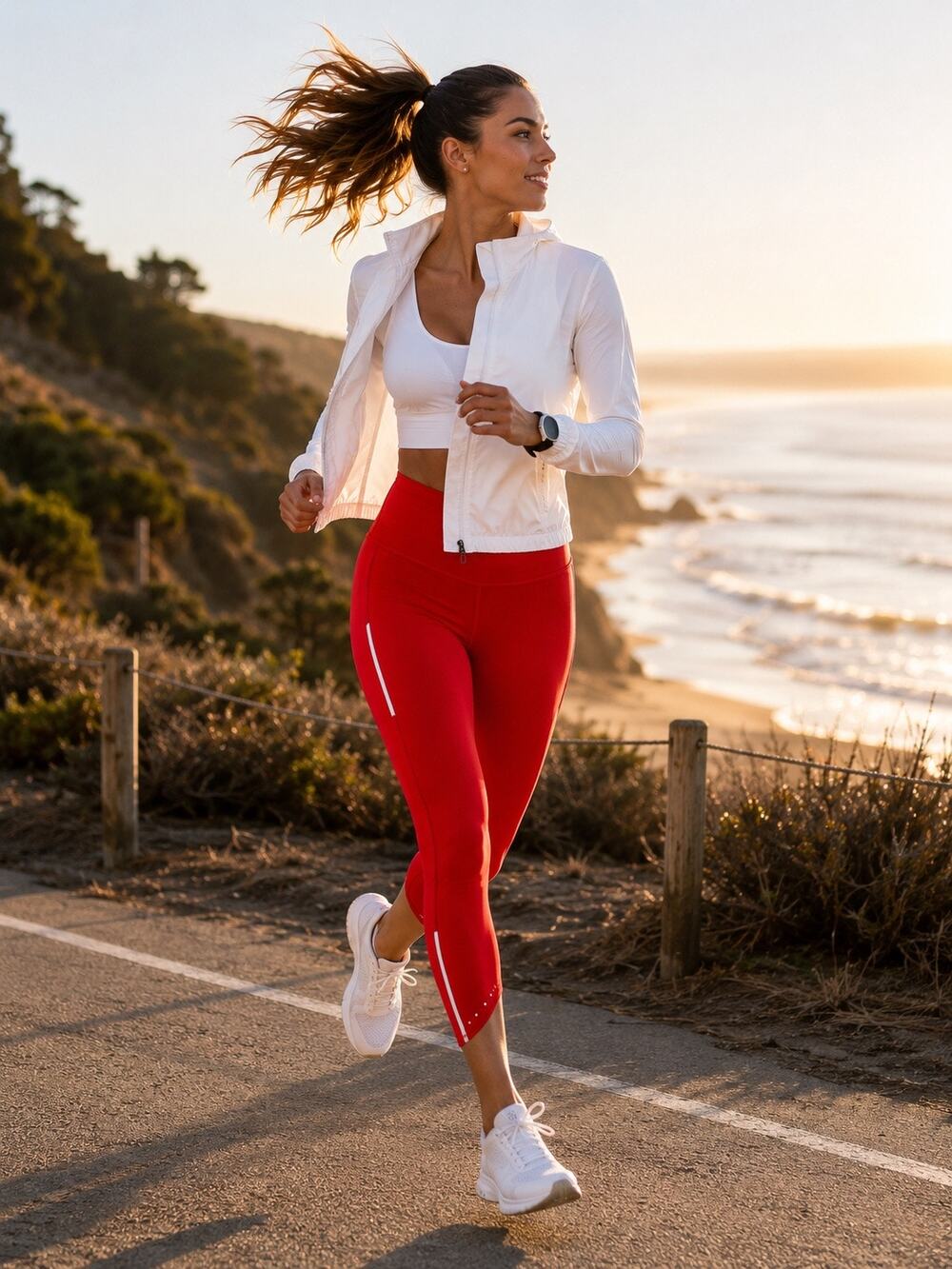 Athleta Pacesetter Tipped 7/8 Running Tight Red Reflective M